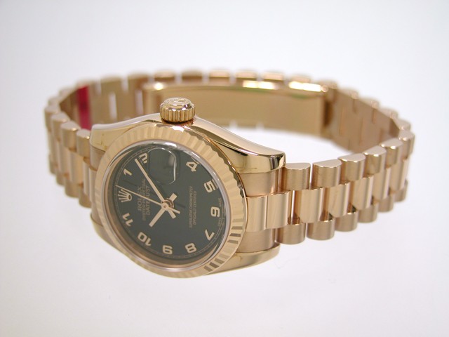 ロレックススーパーコピー ROLEX パーペチュアル デイトジャスト レディース 179175 プレジデントブレス ブラックアラビア