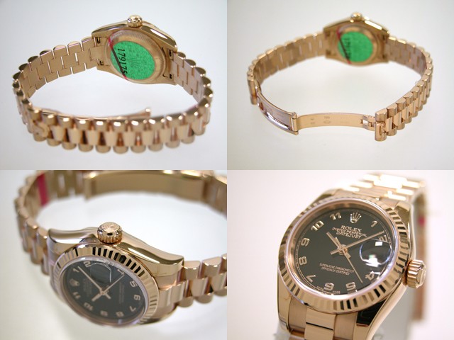ロレックススーパーコピー ROLEX パーペチュアル デイトジャスト レディース 179175 プレジデントブレス ブラックアラビア