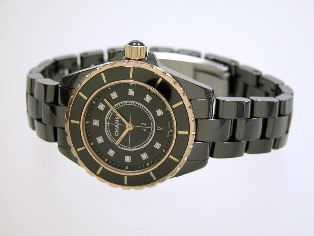 シャネルスーパーコピー j12 H2543 33mm ブラックセラミックブレス 11Ｐダイヤ ピンクゴールドコンビ ブラック