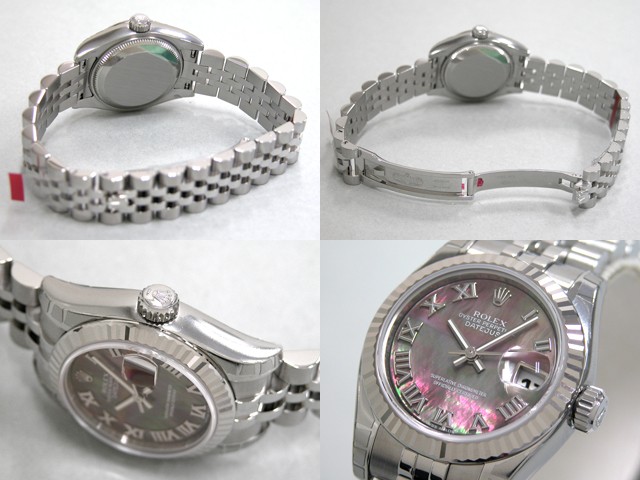 ロレックススーパーコピー ROLEX パーペチュアル デイトジャスト レディース 179174NR ブラックシェルローマ