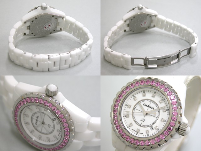 シャネルスーパーコピー j12 H2010 33mm ホワイトセラミックブレス 12Pダイヤ ベゼルピンクサファイヤ ホワイト