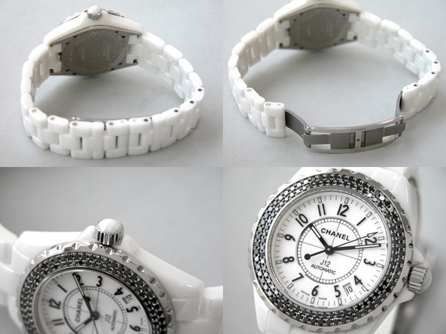 シャネルスーパーコピー j12 H1631 38mm ホワイトセラミックブレス ベゼルブラックダイヤ ホワイト