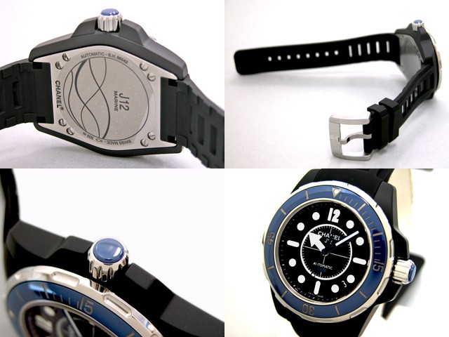 シャネルスーパーコピー j12 マリーン 38mm H2561 ブラックセラミック ブラックラバー ブルーベゼル ブラック