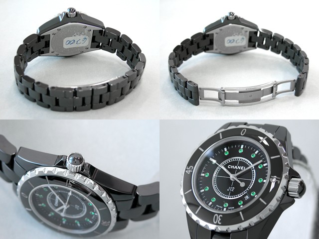 シャネルスーパーコピー J12 H2130 33mm ブラックセラミックブレス 12Pエメラルド ブラック