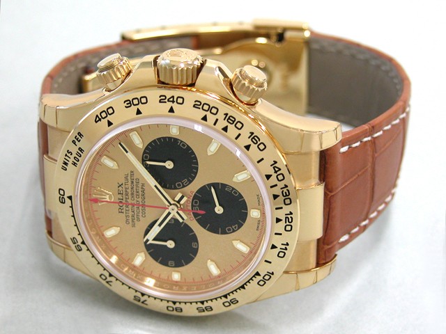 ロレックススーパーコピー ROLEX デイトナ 116518 茶皮 金／黒目 自動巻