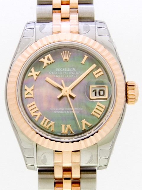 ロレックススーパーコピー ROLEX パーペチュアル デイトジャスト レディース 179171NR ブラックシェルローマ