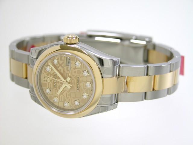 ロレックススーパーコピー ROLEX パーペチュアル デイトジャスト レディース 179163J オイスターブレス 10Pダイヤ シャンパンコンピューター
