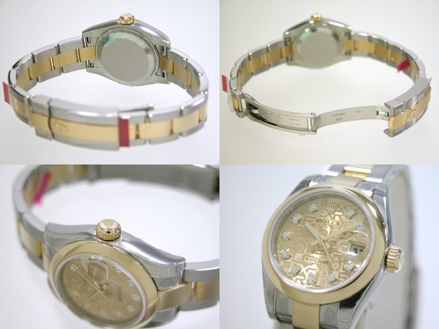 ロレックススーパーコピー ROLEX パーペチュアル デイトジャスト レディース 179163J オイスターブレス 10Pダイヤ シャンパンコンピューター