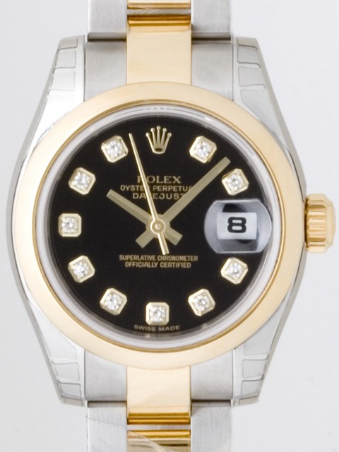 ロレックススーパーコピー ROLEX パーペチュアル デイトジャスト レディース 179163G オイスターブレス 10Pダイヤ ブラック
