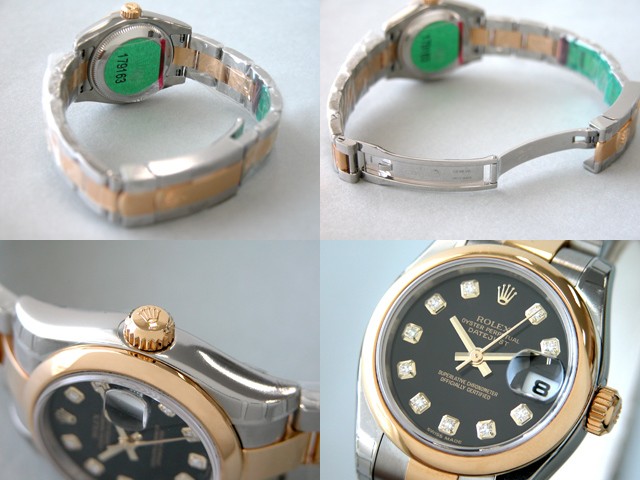 ロレックススーパーコピー ROLEX パーペチュアル デイトジャスト レディース 179163G オイスターブレス 10Pダイヤ ブラック