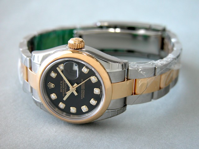 ロレックススーパーコピー ROLEX パーペチュアル デイトジャスト レディース 179163G オイスターブレス 10Pダイヤ ブラック