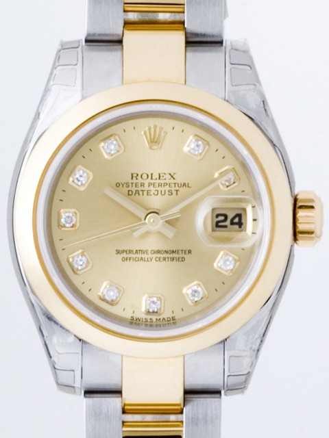 ロレックススーパーコピー ROLEX パーペチュアル デイトジャスト レディース 179163G オイスターブレス 10Pダイヤ シャンパン