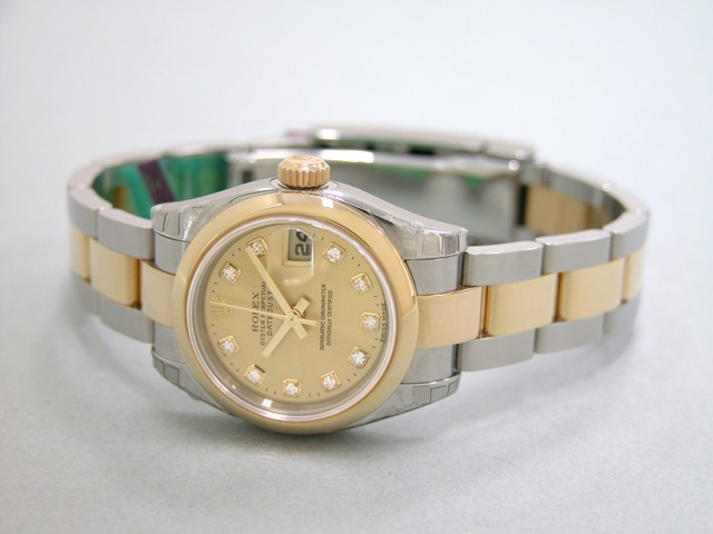 ロレックススーパーコピー ROLEX パーペチュアル デイトジャスト レディース 179163G オイスターブレス 10Pダイヤ シャンパン