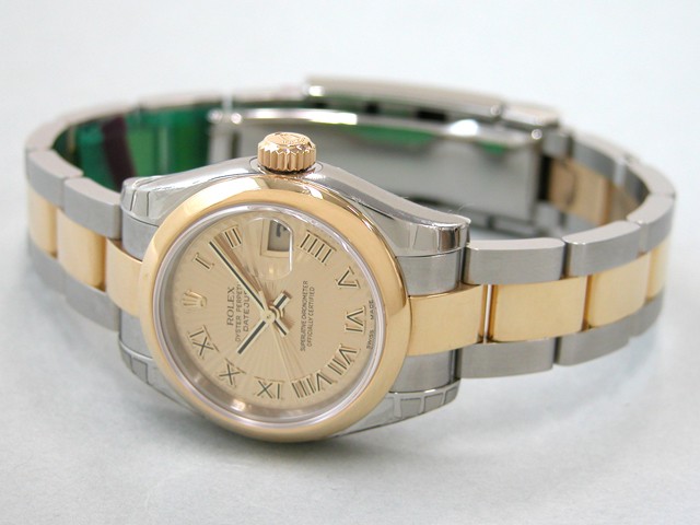 ロレックススーパーコピー ROLEX パーペチュアル デイトジャスト レディース 179163 オイスターブレス シャンパンサンビームローマ