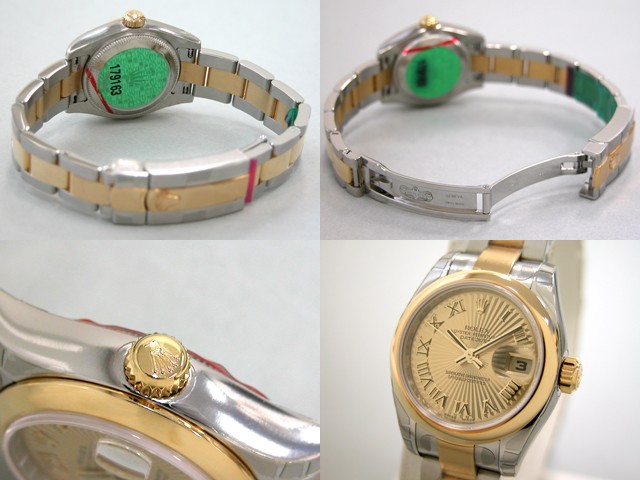 ロレックススーパーコピー ROLEX パーペチュアル デイトジャスト レディース 179163 オイスターブレス シャンパンサンビームローマ