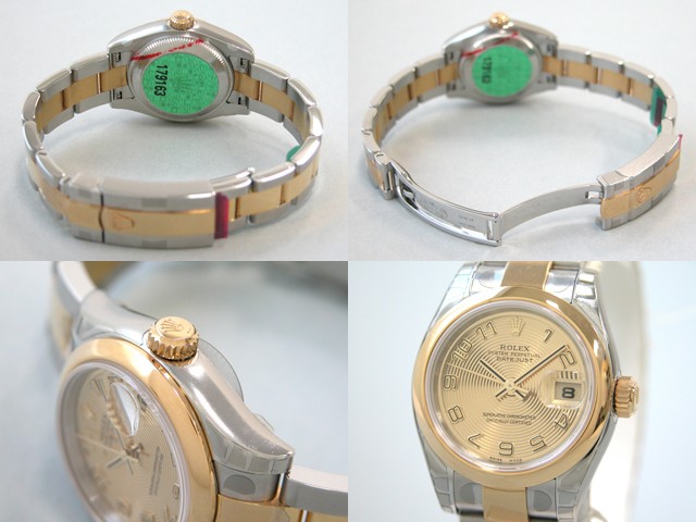 ロレックススーパーコピー ROLEX パーペチュアル デイトジャスト レディース 179163 オイスターブレス シャンパンコンセントリックアラビア