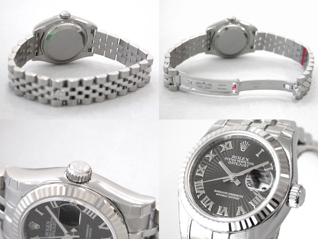 ロレックススーパーコピー ROLEX パーペチュアル デイトジャスト レディース 179174 ブラックサンビームローマ