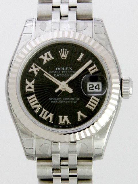 ロレックススーパーコピー ROLEX パーペチュアル デイトジャスト レディース 179174 ブラックサンビームローマ