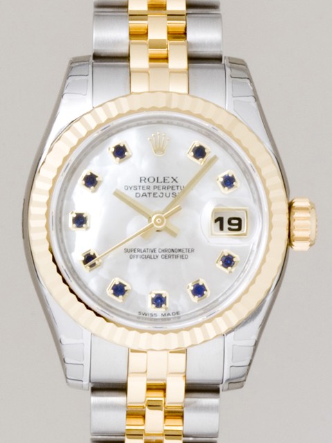ロレックススーパーコピー ROLEX パーペチュアル デイトジャスト レディース 179173NGS 10Pサファイヤ ホワイトシェル