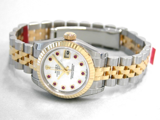 ロレックススーパーコピー ROLEX パーペチュアル デイトジャスト レディース 179173NGR 10Pルビー ホワイトシェル