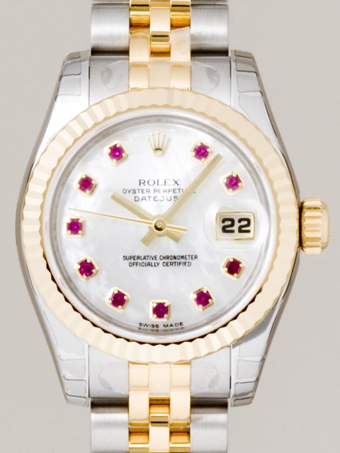 ロレックススーパーコピー ROLEX パーペチュアル デイトジャスト レディース 179173NGR 10Pルビー ホワイトシェル
