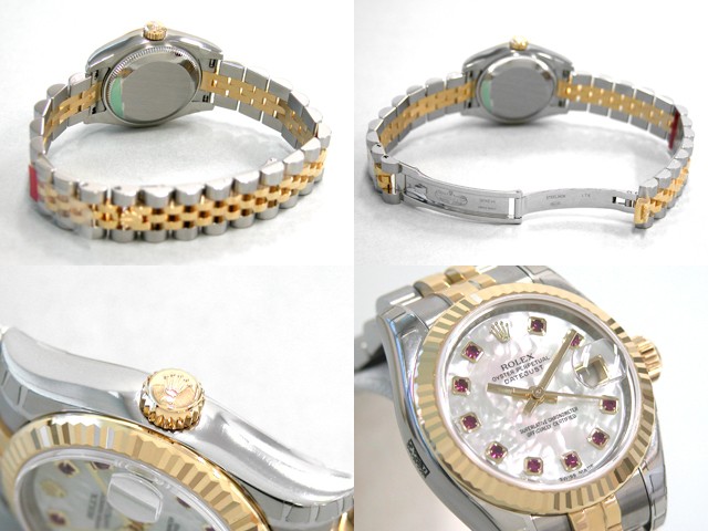 ロレックススーパーコピー ROLEX パーペチュアル デイトジャスト レディース 179173NGR 10Pルビー ホワイトシェル