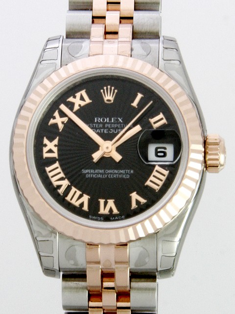 ロレックススーパーコピー ROLEX パーペチュアル デイトジャスト レディース 179171 ブラックサンビームローマ