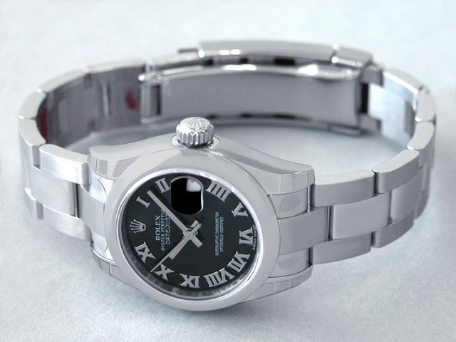 ロレックススーパーコピー ROLEX パーペチュアル デイトジャスト レディース 179160 オイスターブレス ブラックローマ