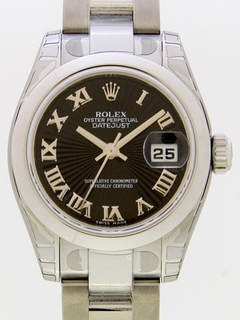 ロレックススーパーコピー ROLEX パーペチュアル デイトジャスト レディース 179160 オイスターブレス ブラックサンビームローマ