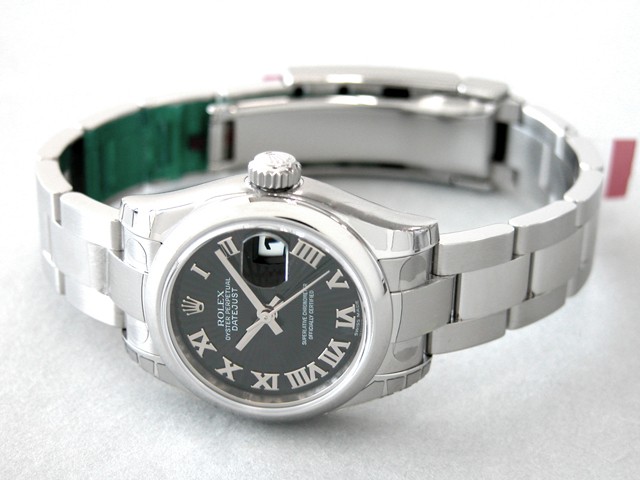 ロレックススーパーコピー ROLEX パーペチュアル デイトジャスト レディース 179160 オイスターブレス ブラックサンビームローマ