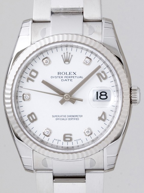 ロレックススーパーコピー ROLEX パーペチュアル デイト 115234G 5Pダイヤ ホワイト飛びアラビア