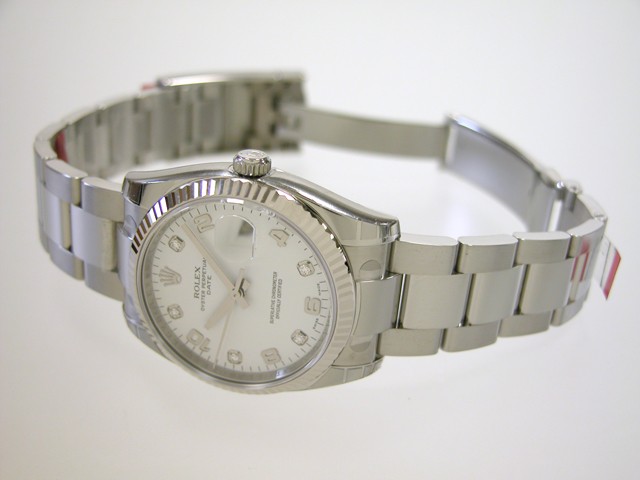 ロレックススーパーコピー ROLEX パーペチュアル デイト 115234G 5Pダイヤ ホワイト飛びアラビア