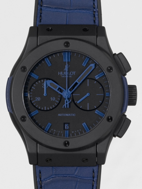 ウブロスーパーコピー クラシック・フュージョン クロノグラフ オールブラック ブルー 521.CI.1190.GR.ABB12 45mm グミアリゲーターラバー ブラック