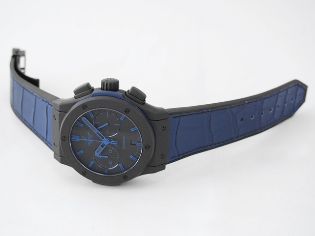 ウブロスーパーコピー クラシック・フュージョン クロノグラフ オールブラック ブルー 521.CI.1190.GR.ABB12 45mm グミアリゲーターラバー ブラック