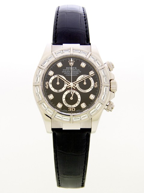 ロレックスコピー ROLEX デイトナ 116589G BR ベゼルバケットダイヤ 黒皮 ブラック