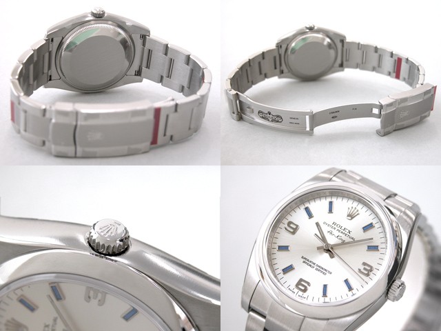 ロレックススーパーコピー ROLEX エアーキング 114200 シルバー３ ６ ９アラビアブルーバー