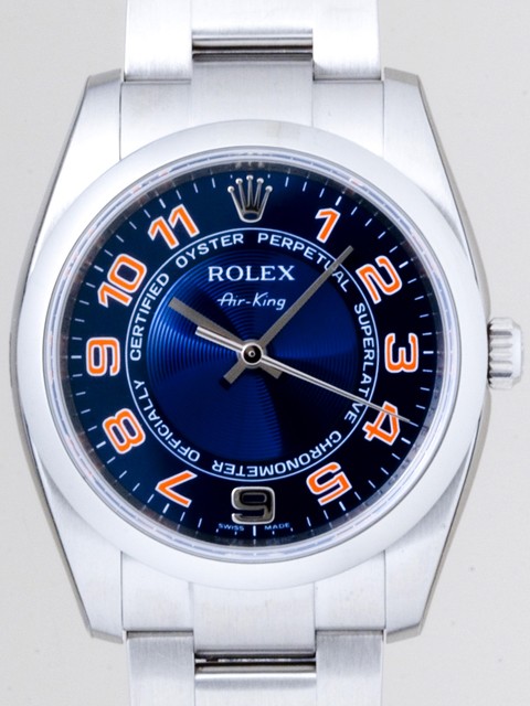 ロレックススーパーコピー ROLEX エアーキング 114200 ブルーコンセントリックオレンジアラビア