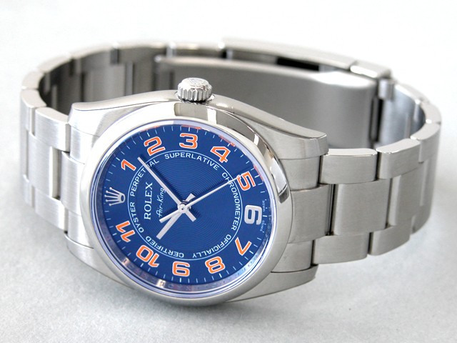 ロレックススーパーコピー ROLEX エアーキング 114200 ブルーコンセントリックオレンジアラビア