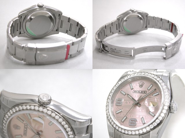 ロレックススーパーコピー ROLEX パーペチュアル デイトジャスト メンズ 116244 オイスターブレス ピンク69ダイヤ