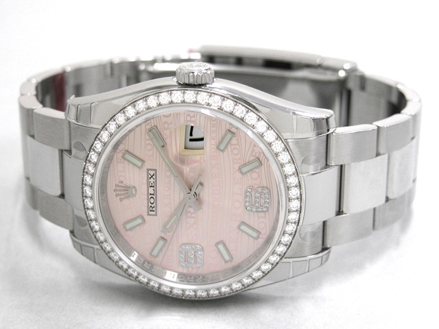 ロレックススーパーコピー ROLEX パーペチュアル デイトジャスト メンズ 116244 オイスターブレス ピンク69ダイヤ