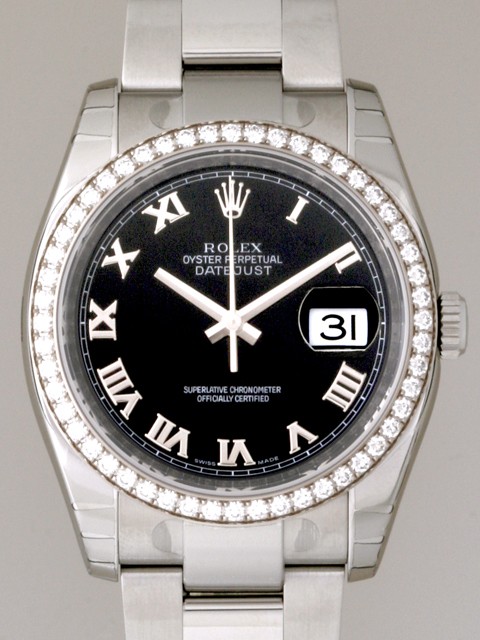 ロレックススーパーコピー ROLEX パーペチュアル デイトジャスト メンズ 116244 オイスターブレス ブラックローマ