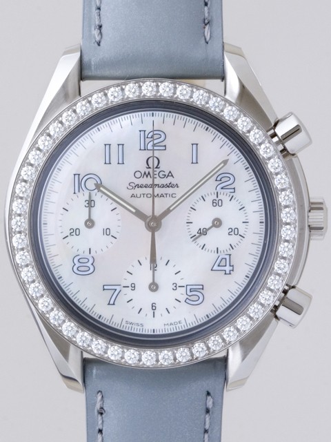 オメガスーパーコピー スピードマスター 3815.72.55 ダイヤベゼル グレー皮 ホワイトシェルグレーアラビア