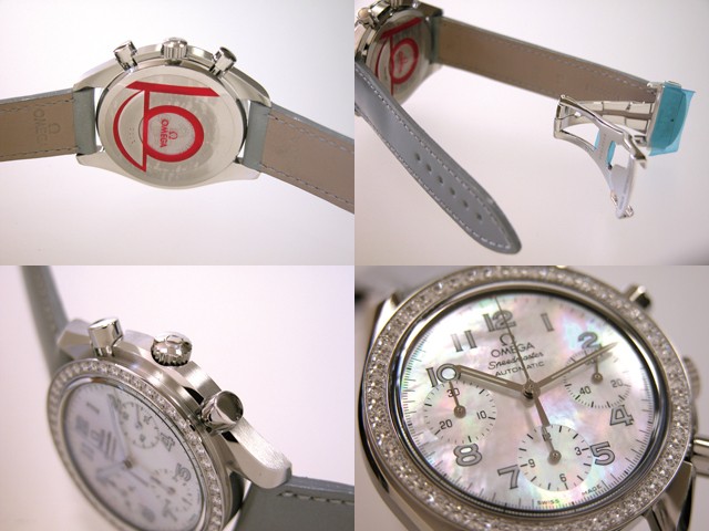 オメガスーパーコピー スピードマスター 3815.72.55 ダイヤベゼル グレー皮 ホワイトシェルグレーアラビア