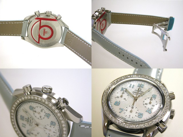 オメガスーパーコピー スピードマスター 3815.71.53 ダイヤベゼル ライトブルー皮 ホワイトシェルブルーアラビア