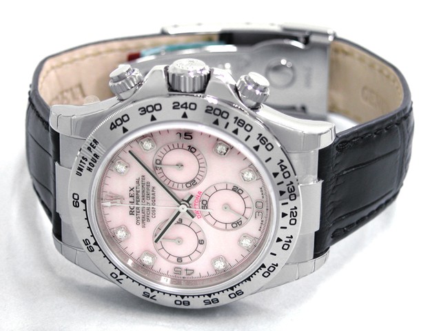 ロレックススーパーコピー ROLEX デイトナ 116519NG 黒皮 ピンクシェル 自動巻