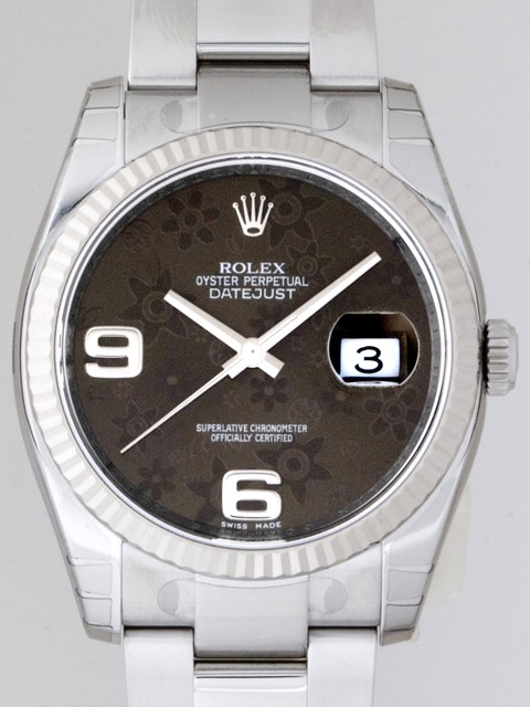 ロレックススーパーコピー ROLEX パーペチュアル デイトジャスト メンズ 116234 オイスターブレス ブラウンフラワー