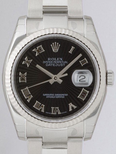 ロレックススーパーコピー ROLEX パーペチュアル デイトジャスト メンズ 116234 オイスターブレス ブラックサンビームローマ