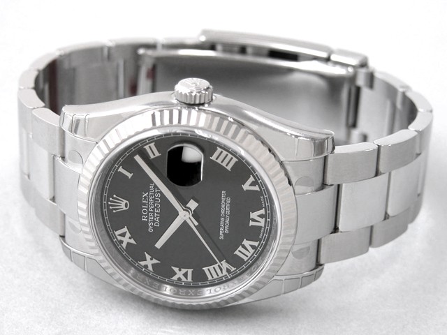 ロレックススーパーコピー ROLEX パーペチュアル デイトジャスト メンズ 116234 オイスターブレス ブラックローマ