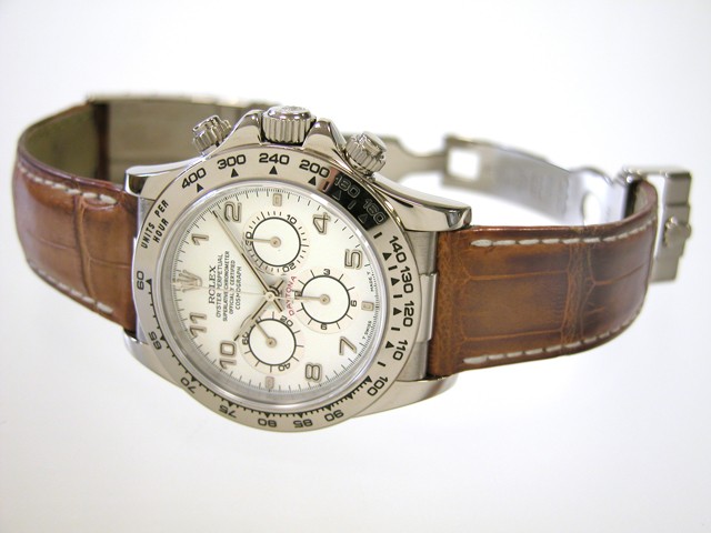 ロレックスコピー ROLEX デイトナ 116519 茶皮 ホワイトアラビア メンズ