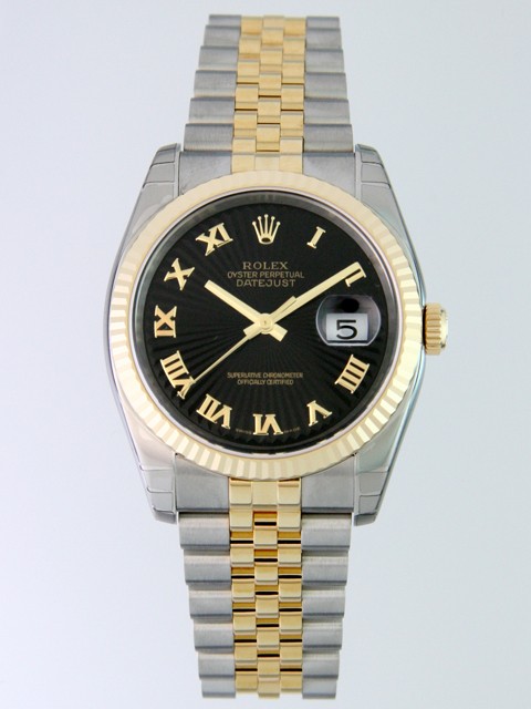 ロレックススーパーコピー ROLEX パーペチュアル デイトジャスト メンズ 116233 ジュビリーブレス ブラックサンビームローマ